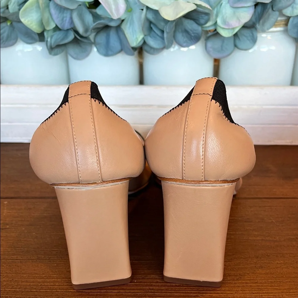 Tory Burch Jolie 75MM Pump Classic Sheep Soft Patent Tory Beige/ Black - Picture 6 of 16